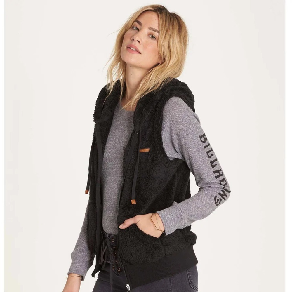 Billabong Black Hooded Fleece Vest Size XL